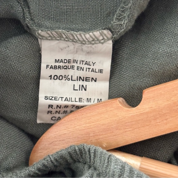 NWT Bellambra Made in Italy 100% Linen Oil Green Smocked Boho Puff Sleeve Top - Picture 8 of 9